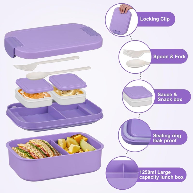 HWONMTE Large Bento Lunch Box Set for Adults Kids Women with 10.5oz Soup Thermo,Coffee Tumblers Men Girls Boys Teenagers Leak-Proof Lunch Food Containers with Lunch Bag - Image 2